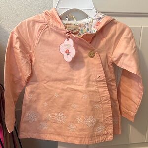NWT Peach Hooded Jacket with Floral Embroidery